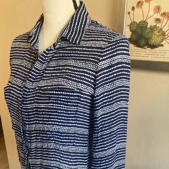 Navy and White Spotted Button Down Blouse - Picture 10 of 14